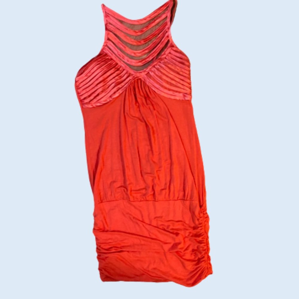 Peach / Coral Entry Brand Bubble Hem Mini Dress